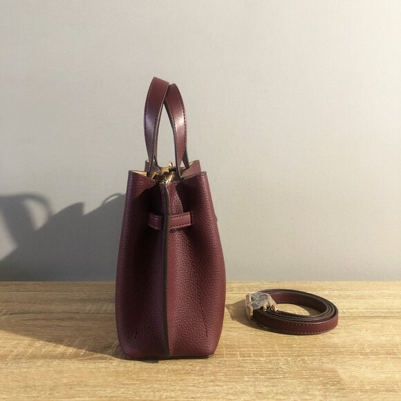 Michael Kors Emilia Small Pebbled Leather Satchel in Oxblood Crossbody Bag - Picture 4 of 13